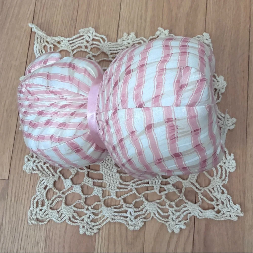 NWOT Saks Fifth Avenue Vintage Pink/White w/It. tan Striped Bear, stuffed muslin